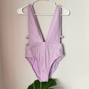 The Bikini Lab Purple Ribbed Plunge Swimsuit